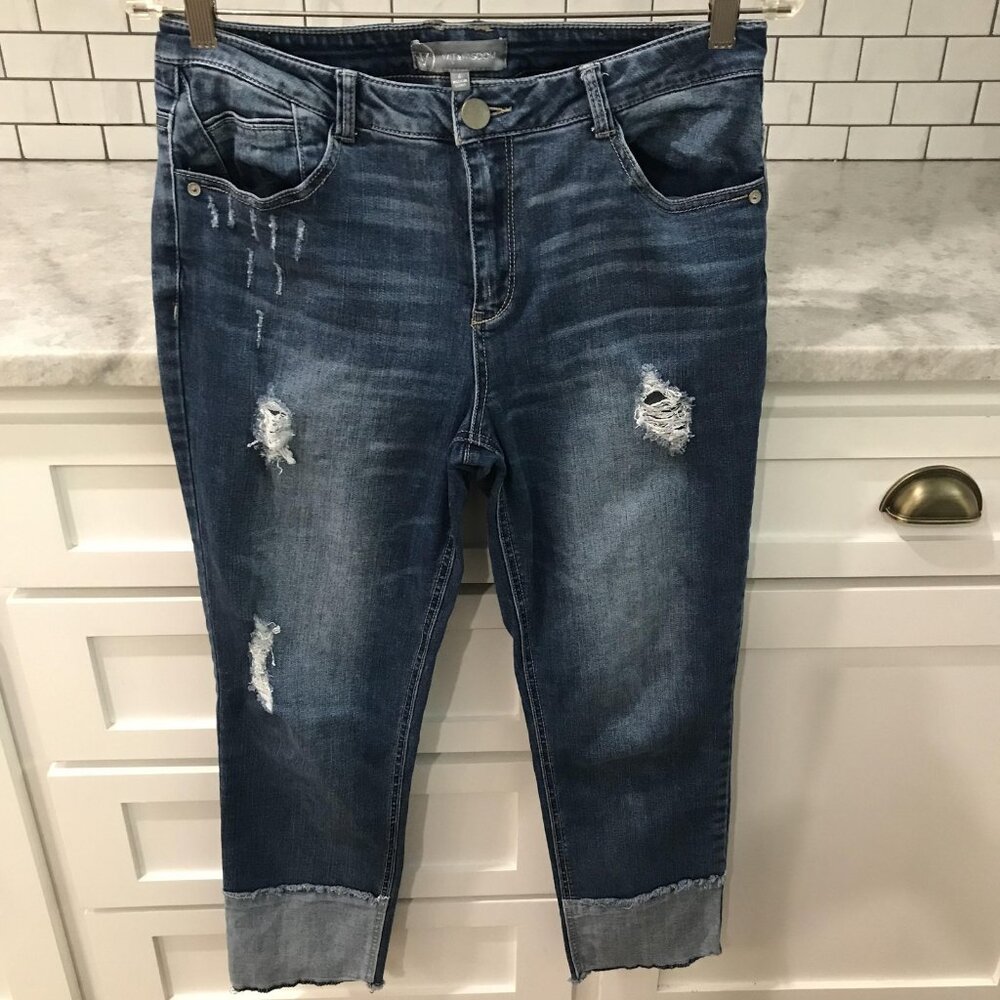 Wit & Wisdom Jeans Womens‎ Size 6 Blue Distressed Cuffed Ankle Raw Hem Denim